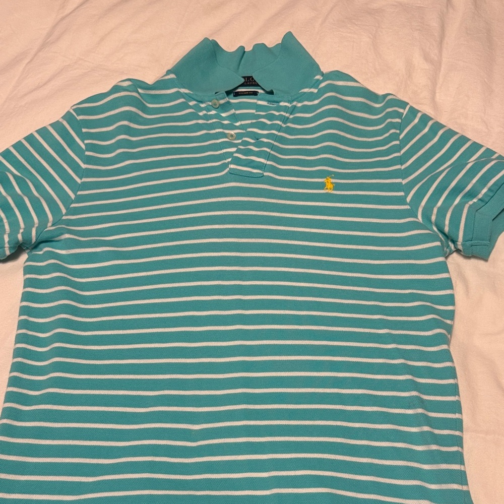 Ralph Lauren Teal and White Striped Polo Shirt
